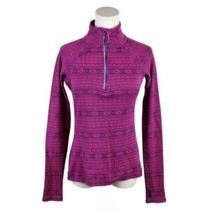 Eddie Bauer Fair Isle 1/4 Zip Pullover Magenta Purple Thumbholes Pocket Small